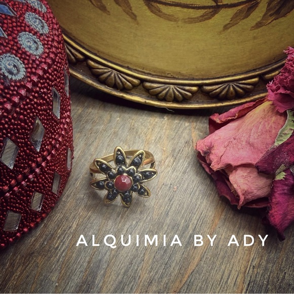 Alquimia Gold ROMANTIC • GOTH Black and red FLORA ring - Picture 3 of 3